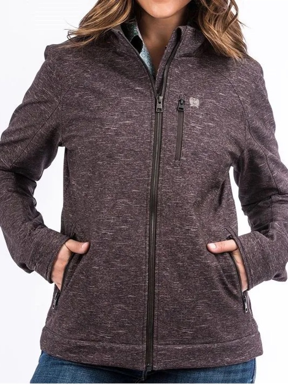 Cinch Women’s Bonded Melange Jacket Size S Full Zip Front Heathered Brown